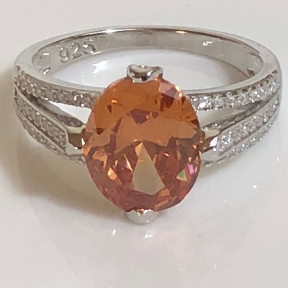 Sterling Silver Oval Champagne Colored Ring